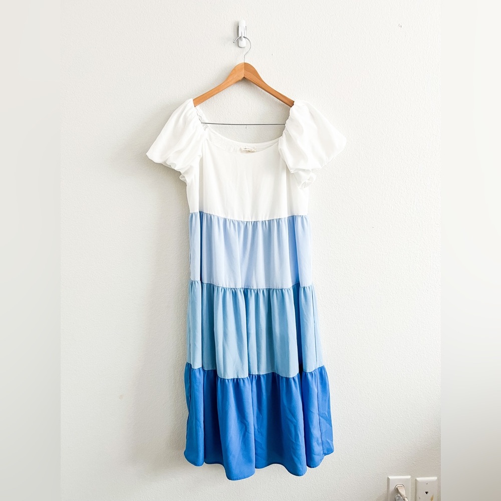 ee:some Blue Ombré Ruffle Tiered Dress